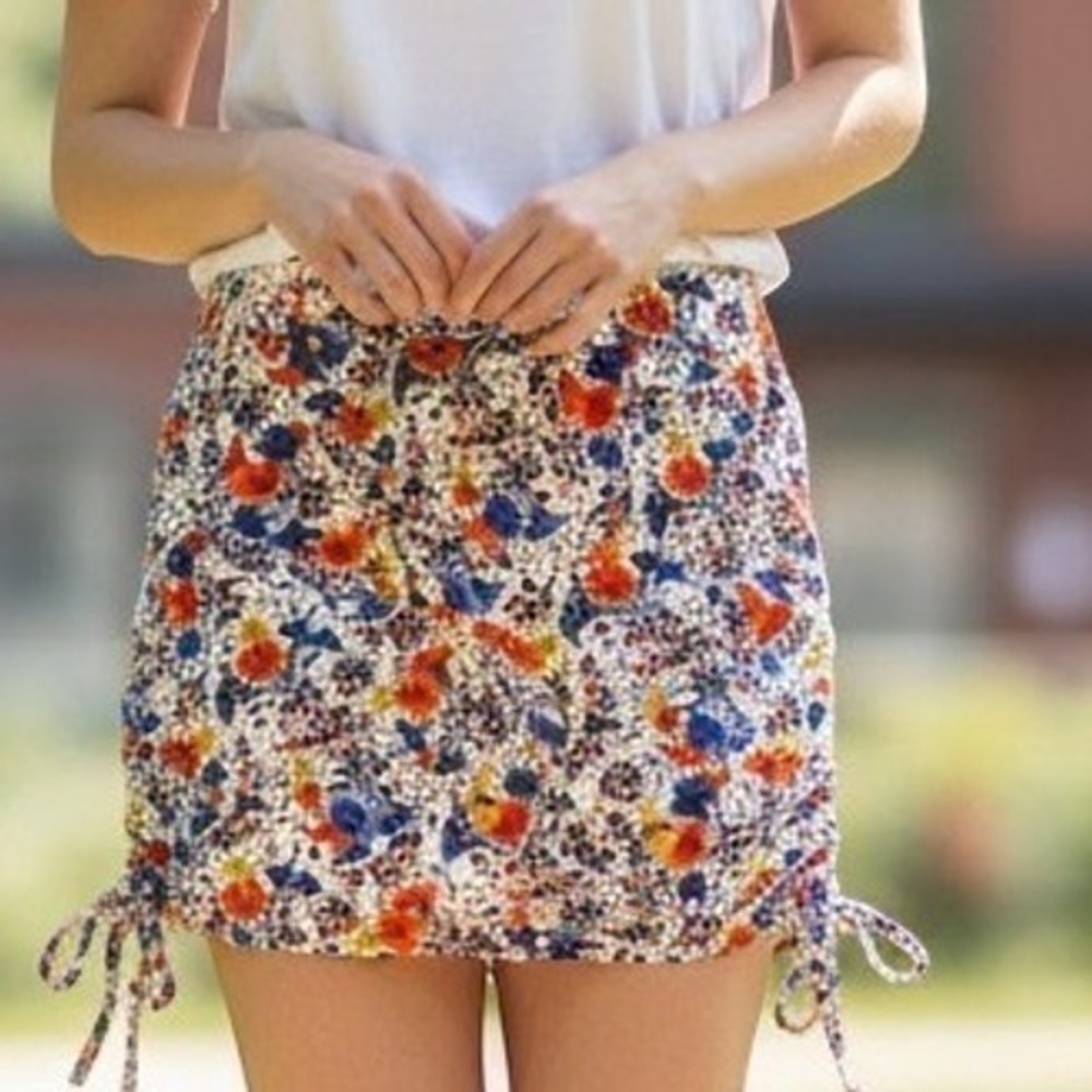 NWOT Jones New York Signature Floral Skort White Cotton Side Ruched Mini XL